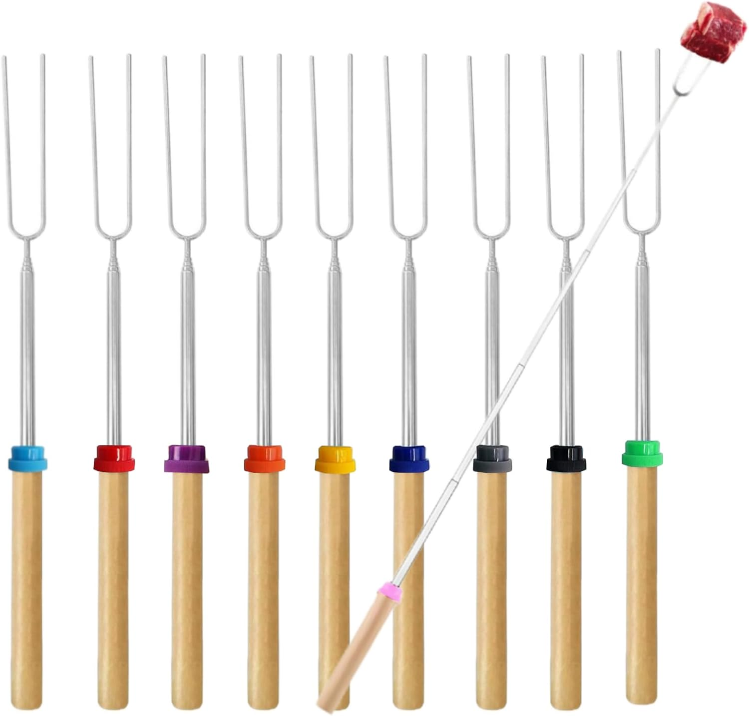 10 Pack Marshmallow Toasting Forks Stainless Telescoping Barbecue Forks Wooden H