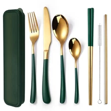 7 Pieces Stainless Steel Flatware Set Portable Reusable Cutlery Set Travel Ut...