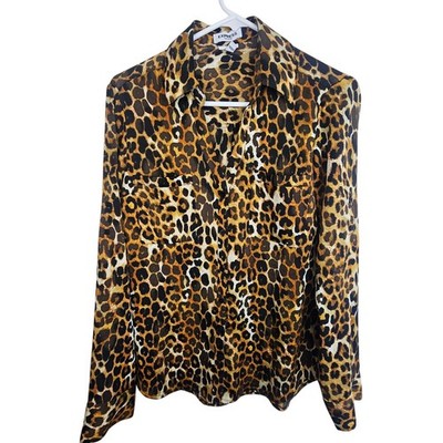 Express Womens Leopard Print Portofino Shirt Sz M Slim Fit Animal Print Mob Wife