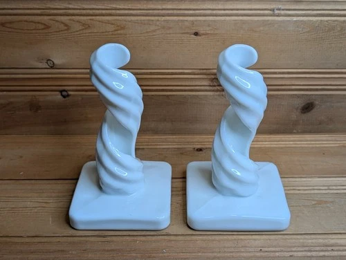 Pair of Vintage Westmoreland Candlestick Holders White Milk Glass Spirals