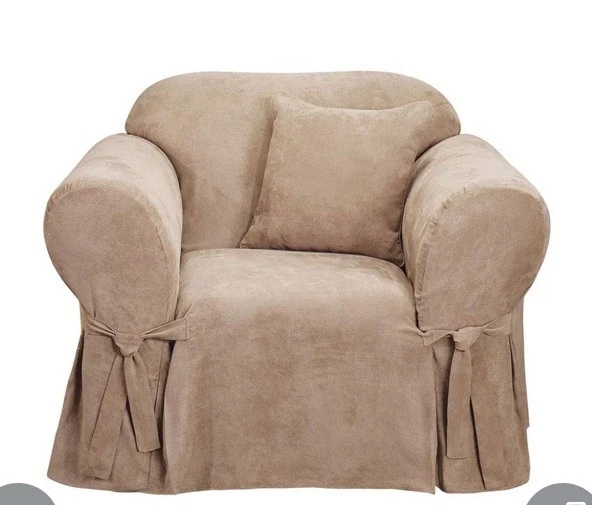 SureFit Home Décor Soft Suede Chair Cover, Polyester, Chair, Taupe Color - Image 2 of 3