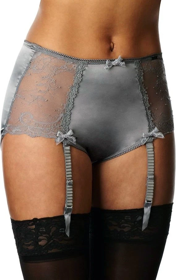 Swanky Pins 12-Strap Suspender Belt - Purple Lace & Black Satin, High Waist  With Metal Clips (S-XL) Waist Belt Black Belts For Women
