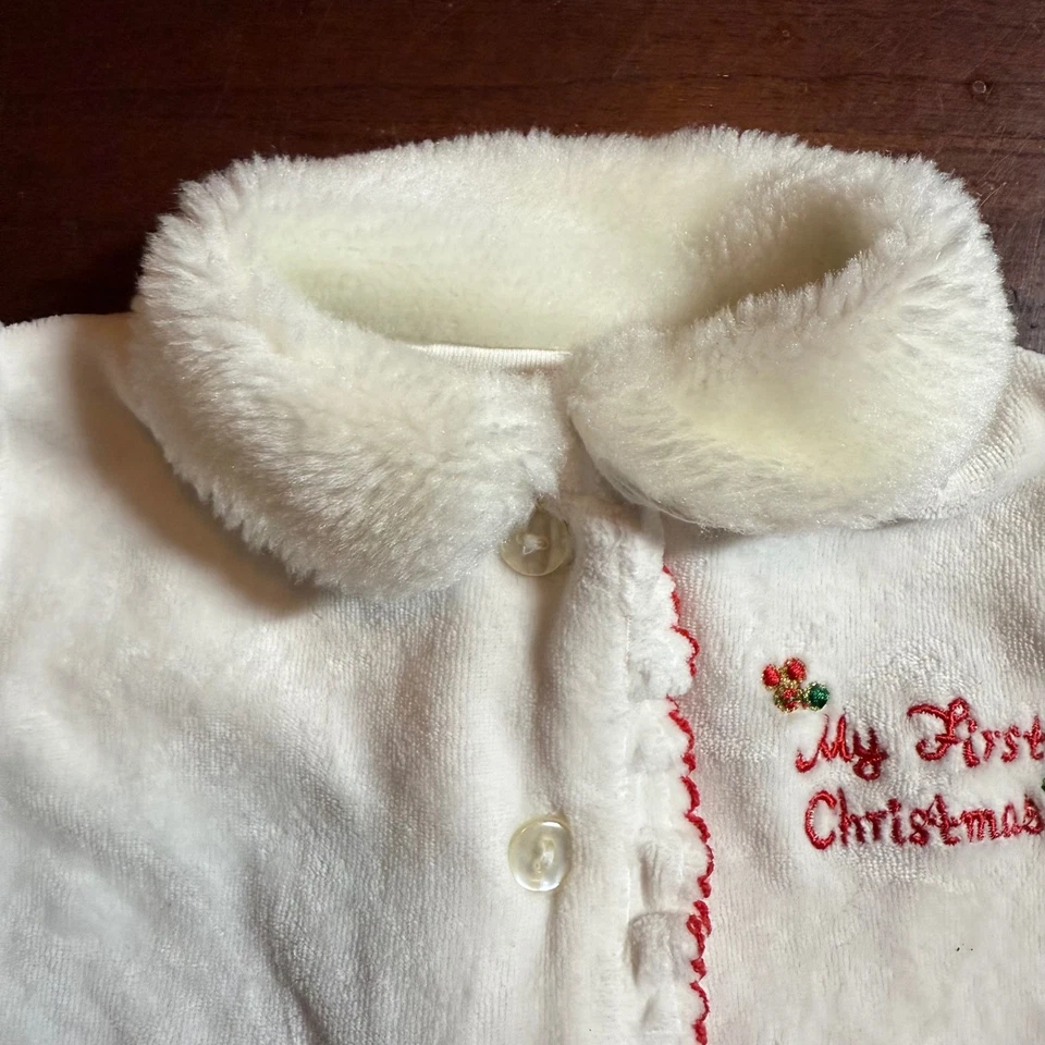 Babyworks My First Christmas Outfit 0-3M White Red Embroidered Velour Set - Image 4 of 4