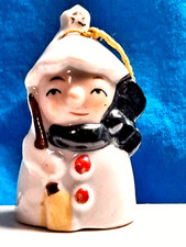 Vintage 1950"s SNOWMAN BELL Porcelain Christmas Ornament Commodore