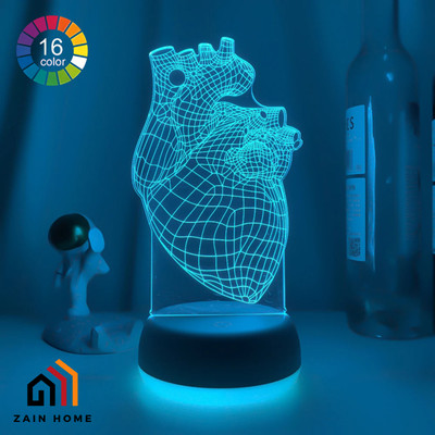 Acrylic LED Heart Night Light - Color Changing - Bedroom Decor - 3D Lamp