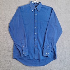 Chaps Windowpane Large 16/34-35 Blue Button-Front Wrinkle-Resistant Dress Shirt