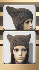 handmade womans crochet hat kitty cat ears espresso brown