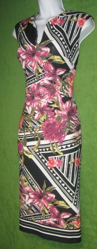 Beige by eci Black Purple Geo Floral Stretch Knit Work Social Dress L 12/14 $98 - Picture 2 of 4