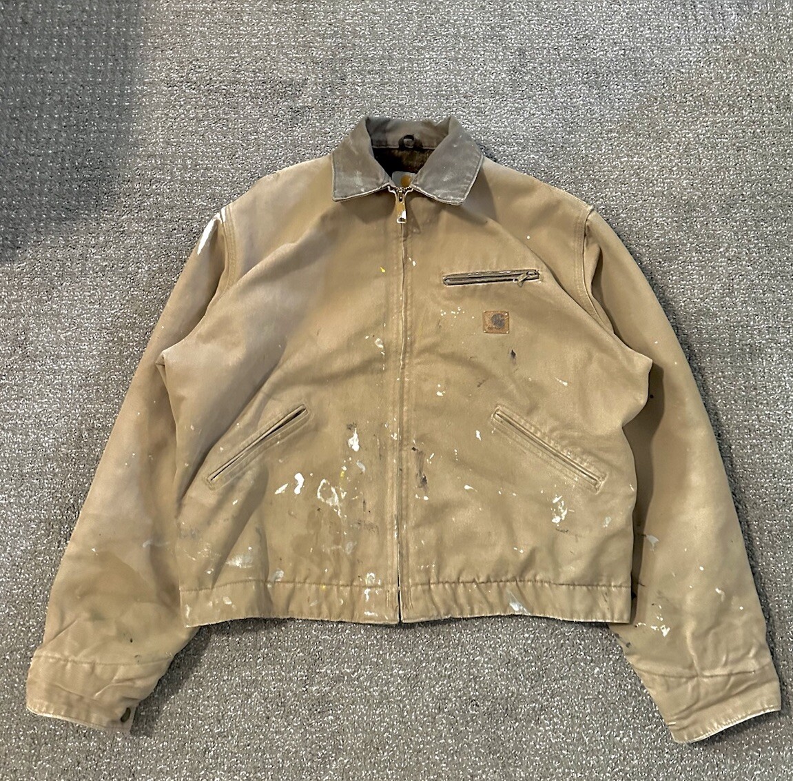 VTG M CARHARTT DETROIT BLANKET LINED JACKET J97 TAN CREAM VTG M CARHARTT DETROIT BLANKET LINED JACKET J97 TAN CREAM