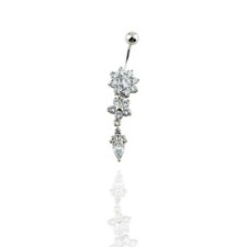Surgical Stainless Steel CZ Flower Star Belly Button Navel Ring Dangle Piercing