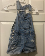 Gap Kids Distressed Blue Denim Jean Overall Shorts Girls Shortalls Size Medium