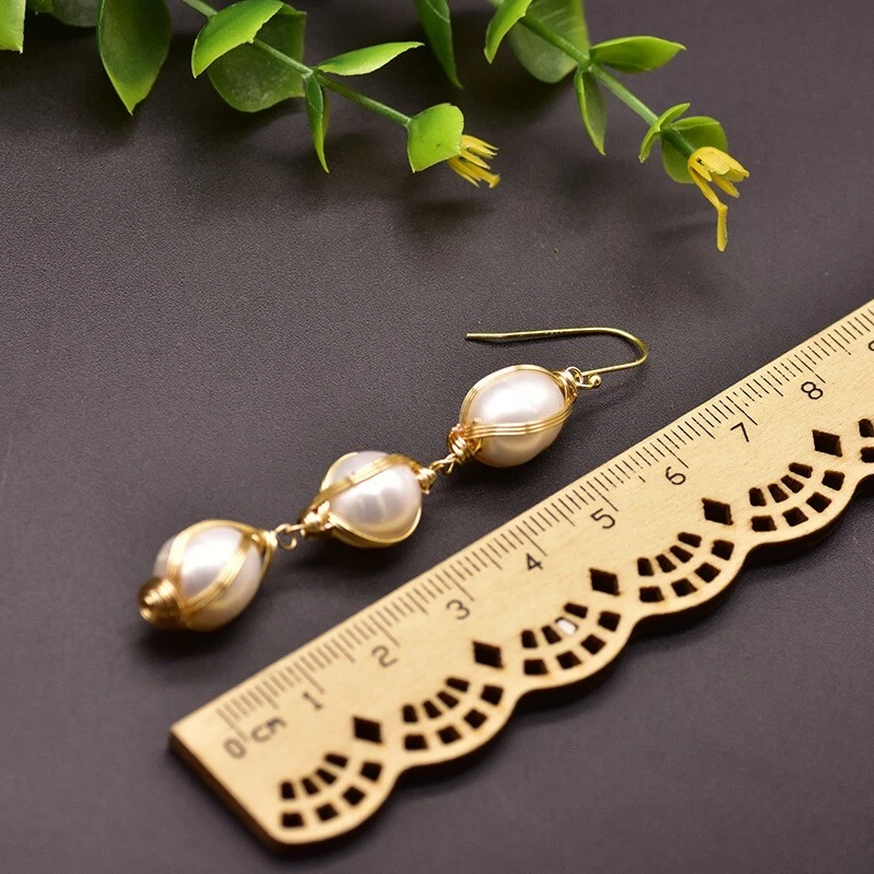 Natural Freshwater Pearl Earrings Bohemian Baroque String Dangle Drop 925 Silver - Image 3 of 4