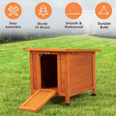Outdoor Cat House Wooden Rabbit Hutch Bunny Cage Small Animal Shelter w/Ramp