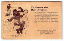 1930s-40s Lawson Wood Postcard Monkeys Net Results Tennis Rettich Paint BodyShop
