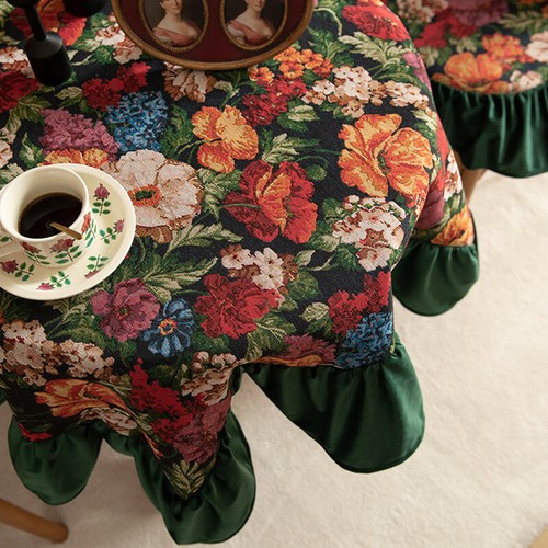 Jacquard Yarn-Dyed Floral Tablecloth Round Lotus Leaf Room Table Cloth - Picture 7 of 16