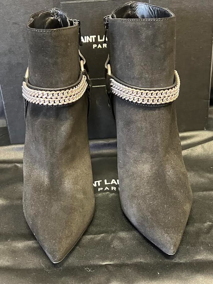 SAINT LAURENT PARIS 110 CBUCK BOOT NERO SCAMOSCIATO IMBRACATURA CATENA TAGLIA 38 (US 8)