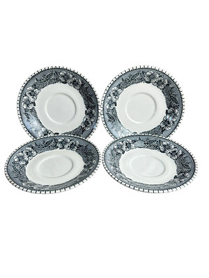 American Frontier Plate Saucer Collection Pilgrim Blue White 6-1/4  Set Of 4