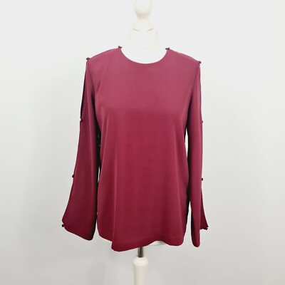 Warehouse - Cut Out Sleeve Top - Burgundy - UK 10 