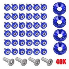40PCS Billet Aluminum Fender Bumper Washer Bolt Engine Bay Dress Up Kit Blue Nut