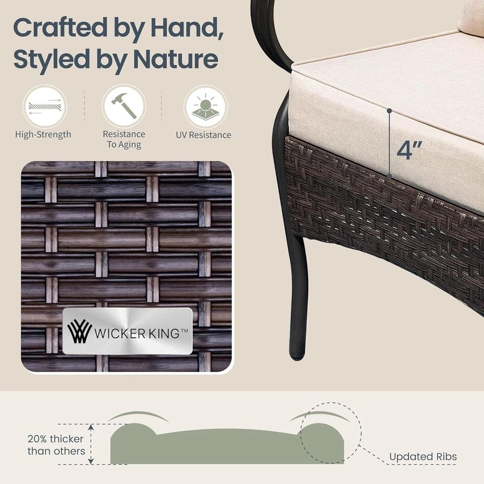 Juego de 2 sillas de comedor de patio al aire libre sillas de mimbre de ratán sillones de respaldo alto Foto 3 de 4