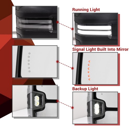 2X Tow Mirrors Smoked Dynamic Signals for 2014-2019 Chevy Silverado GMC Sierra - Picture 3 of 8