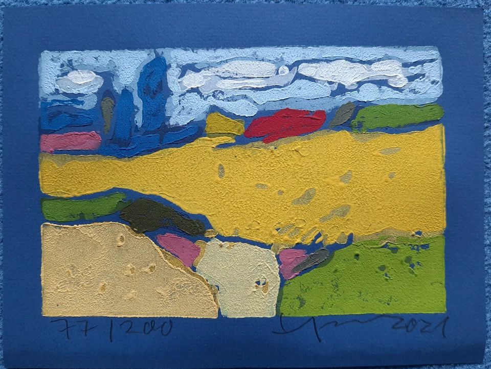 Klaus Fussmann spitzen Farblinolschnitt Raps Ostsee starke Farben. - Bild 2 von 2