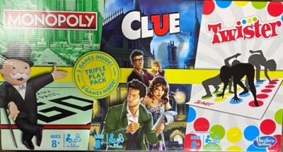 SEALED NEW Hasbro MONOPOLY/Clue/Twister Triple Play Pack of 3 Family Board Games