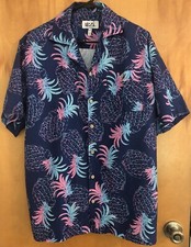 UZZI Amphibious Gear Men's Blue Medium Pineapples Tropical Island Hawaiian Shirt