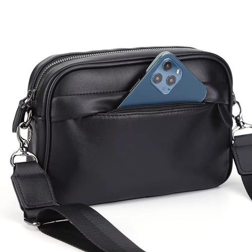Sacoche à Bandoulière Homme Grand Modèle Cuir PU Noir Sac de Voyage Bandoulière - Picture 20 of 28