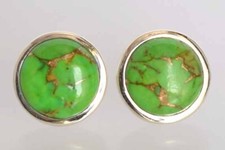 Round Green Copper Mohave Turquoise Gemstone Cufflinks 925 Silver Men's Jewelry