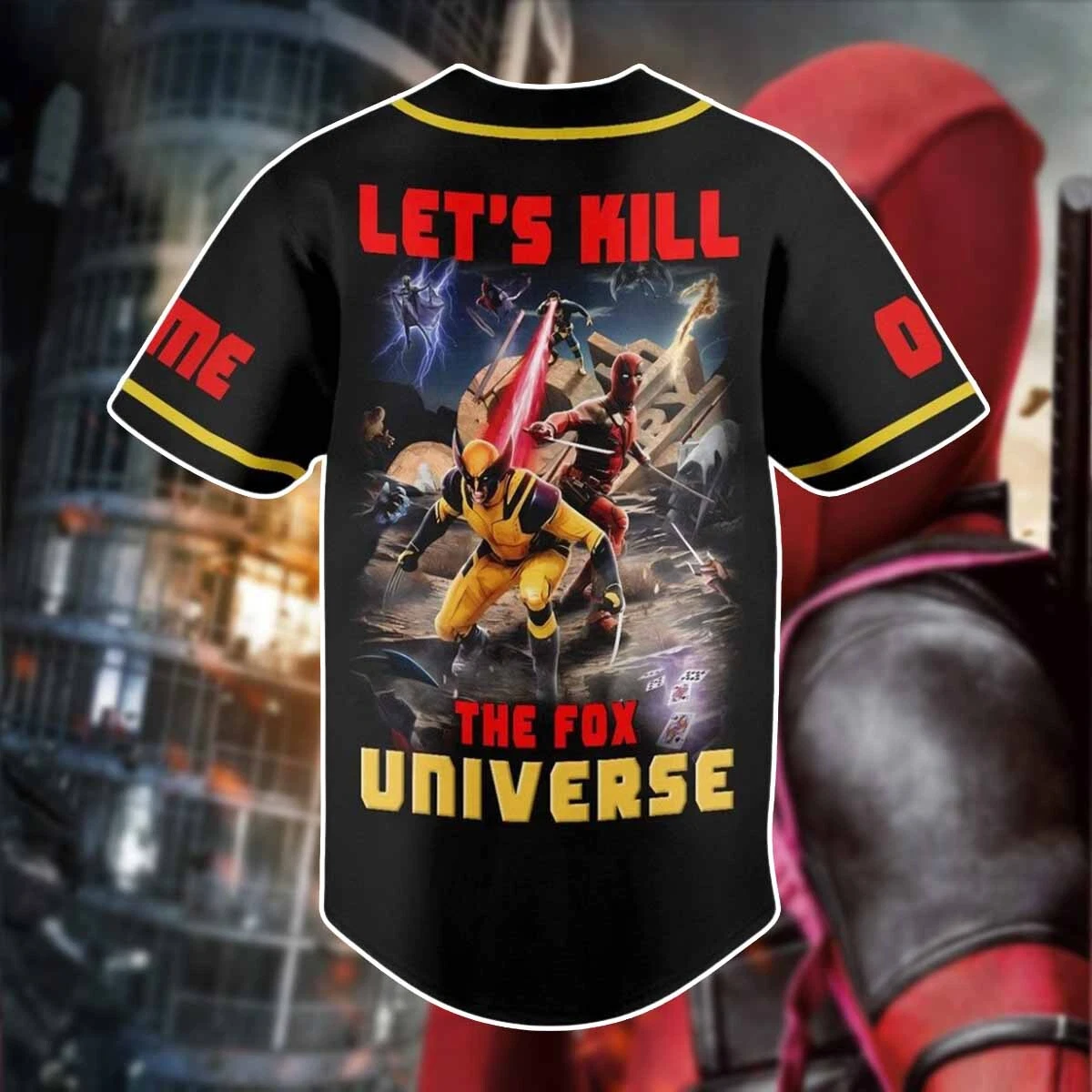Deadpool And Wolverine Lets Kill The Fox Universe Custom Baseball Jersey