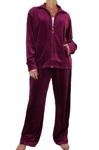 Womens Luxury Velour Tracksuit Wine 