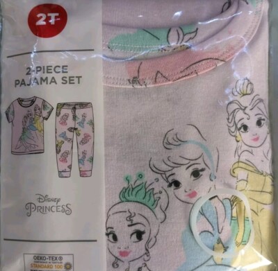 Disney Princess Pajamas Girls Toddler 2T Snug Fit Short Sleeve NEW Pastel Color