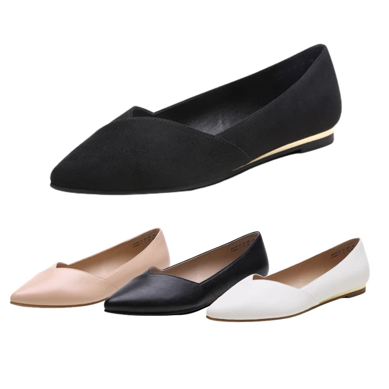 Black Ballet Flats Shoes Women Spring Quilted PU Leather Slip on