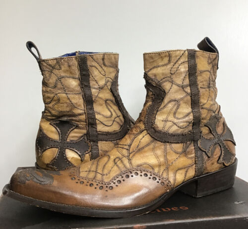 mark nason boots Rock Lives Brown Santeria Point Toe Leather Embroider Size 11 - 第 1/12 張圖片