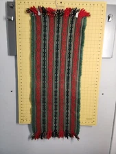 Polish Woven Table Runner Yarn Green Red Black White Mantle Scarf 17" x 39" Vtg