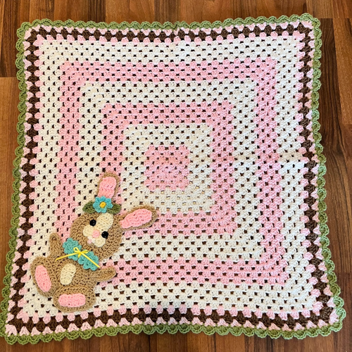 Handmade Crocheted Baby Blanket Bunny White Pink Green Colorful Soft | eBay