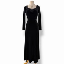 VTG J.R. Nites Black Velvet Beaded Maxi Gown 90s Whimsigoth Goth Formal Dress 6