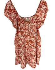 Madewell Size 12 Margie Mini Dress Floral Print Red Button Front Linen Blend