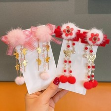 Children Hanfu Costume Headdress Chinese Bow Butterfly New Year Hair Accessory,