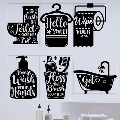 6 Pieces Bathroom Wall Decals Sticker Bathroom Funny Sayings Quotes Wall Decor V