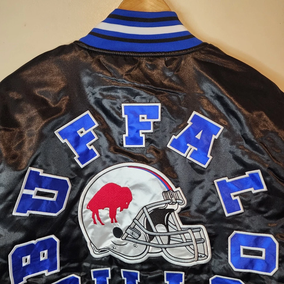 Buffalo Bills Satin Jacket Bomber Varsity Coat NFL Blue Black Mens Medium NEW - Image 4 of 4