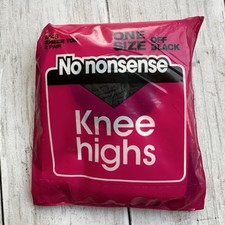VINTAGE NO NONSENSE KNEE HIGHS ONE SIZE OFF BLACK M46 SHEER TOE 2 PAIR