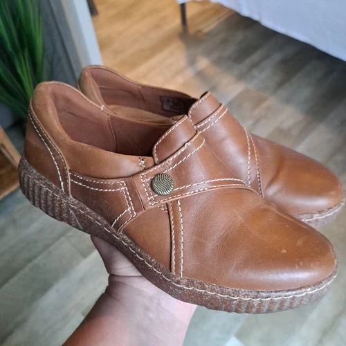 Mocassino donna Clarks taglia 6 marrone Caroline Pearl slip on pelle marrone scuro