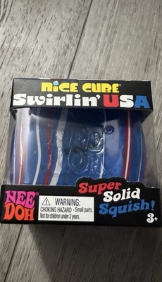 Nee Doh Nice Cube Swirlin' USA Super Solid Squish Sensory Toy Blue Red White