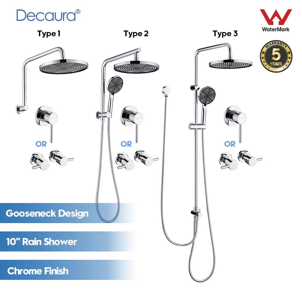 Decaura 10" Rain Shower Head Set Chrome Round High Pressure 3-Mode Handheld Set