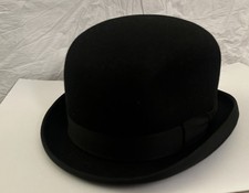 Vintage Black Felt Wool Bowler Derby Hat Sz 7 1/8 Made In USA