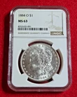 1884 O $1 Morgan Silver Dollar - NGC MS63 - 90% Silver - .7734 Ounce Silver