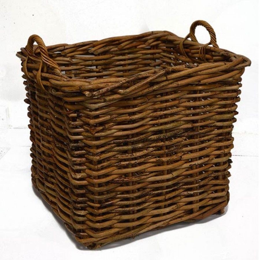 Fireside Square XL Log Basket Wicker Rattan Stove Wood Toy Storage - Brown