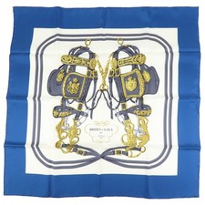 HERMES Carre 90 Silk 100 Scarf BRIDES DE GALA Blue White Authentic Used F/S